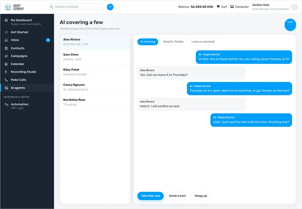 Drop Cowboy AI next to web chat.