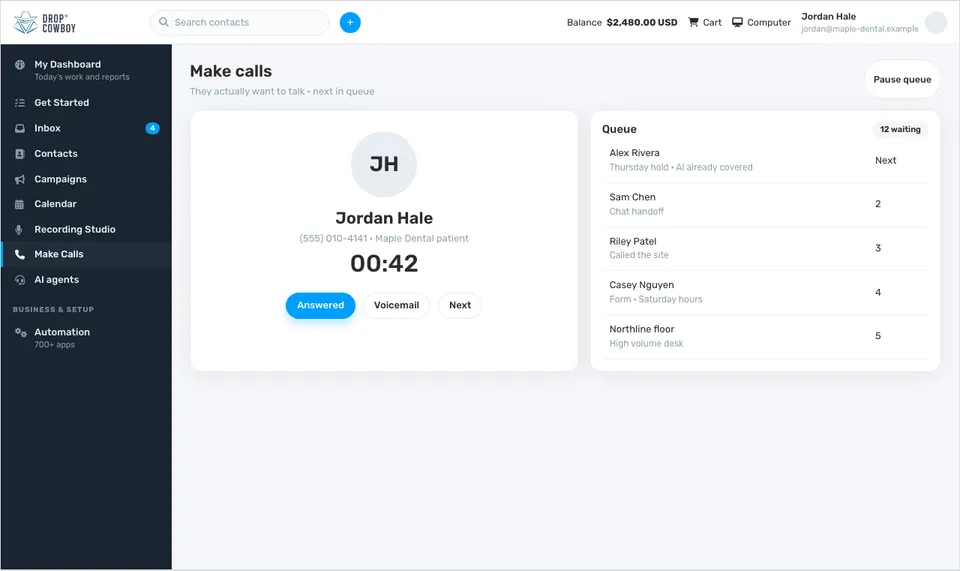 Drop Cowboy dialer after a tracked call.