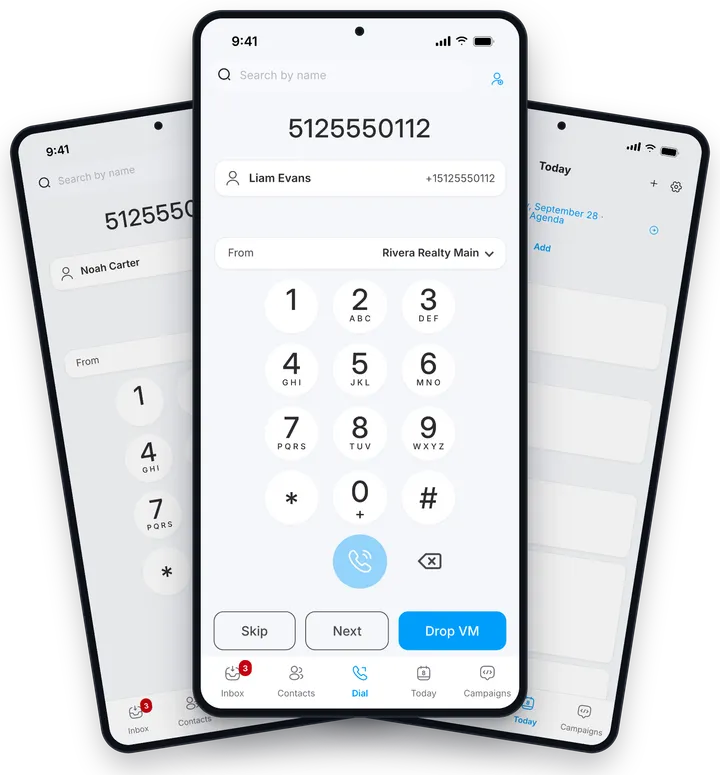 Power dialer queue in the Drop Cowboy phone app