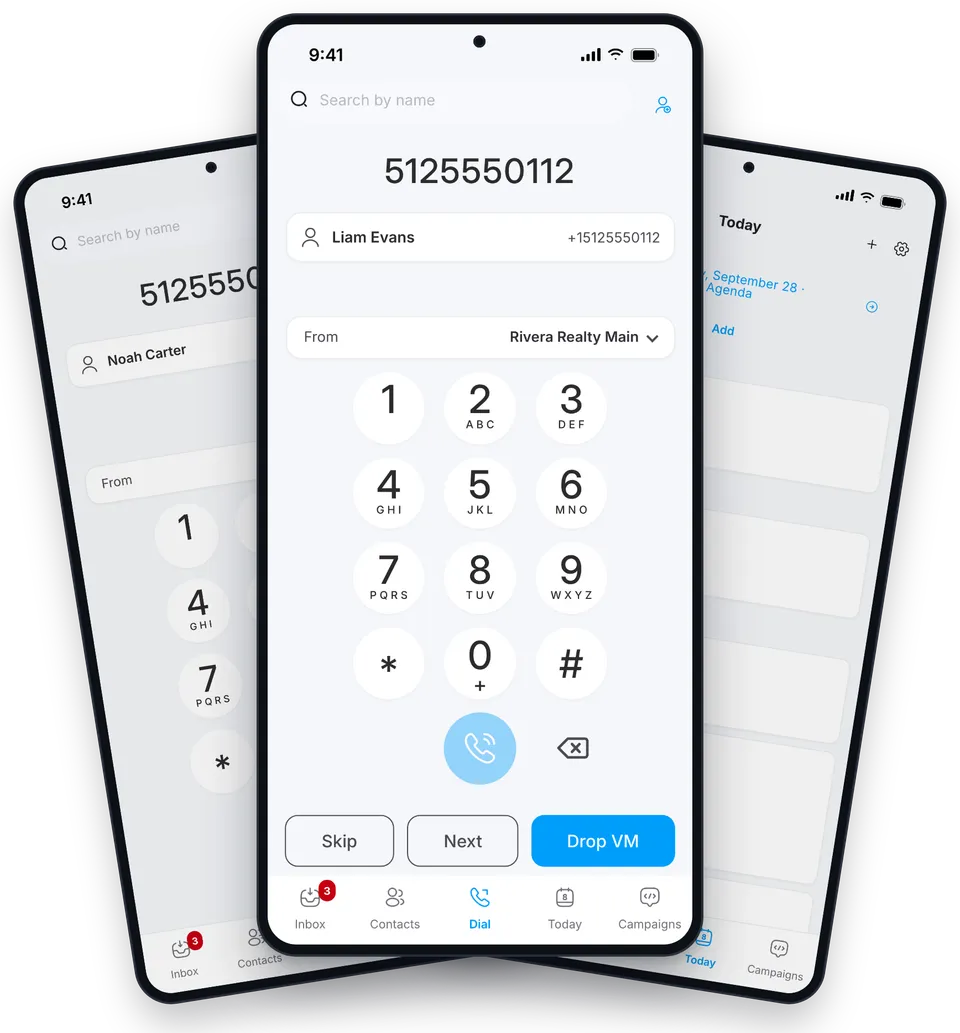 Power dialer queue in the Drop Cowboy phone app