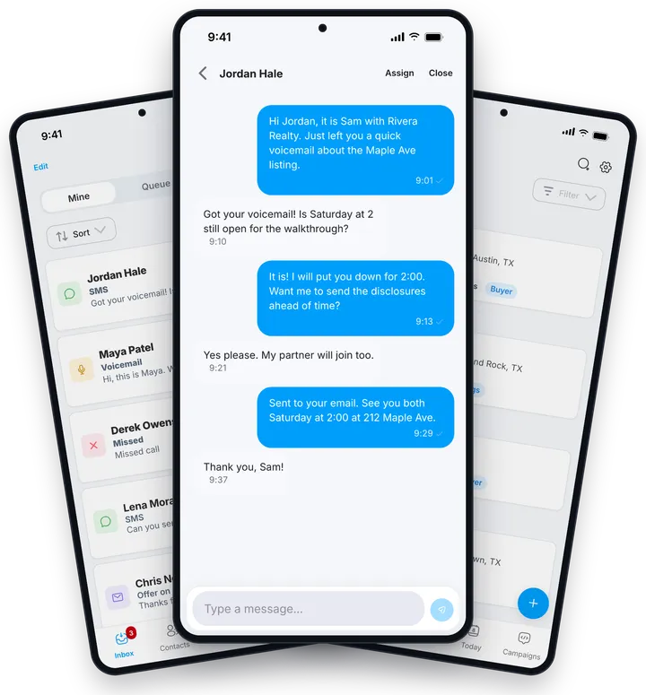 Business text thread in the Drop Cowboy phone app