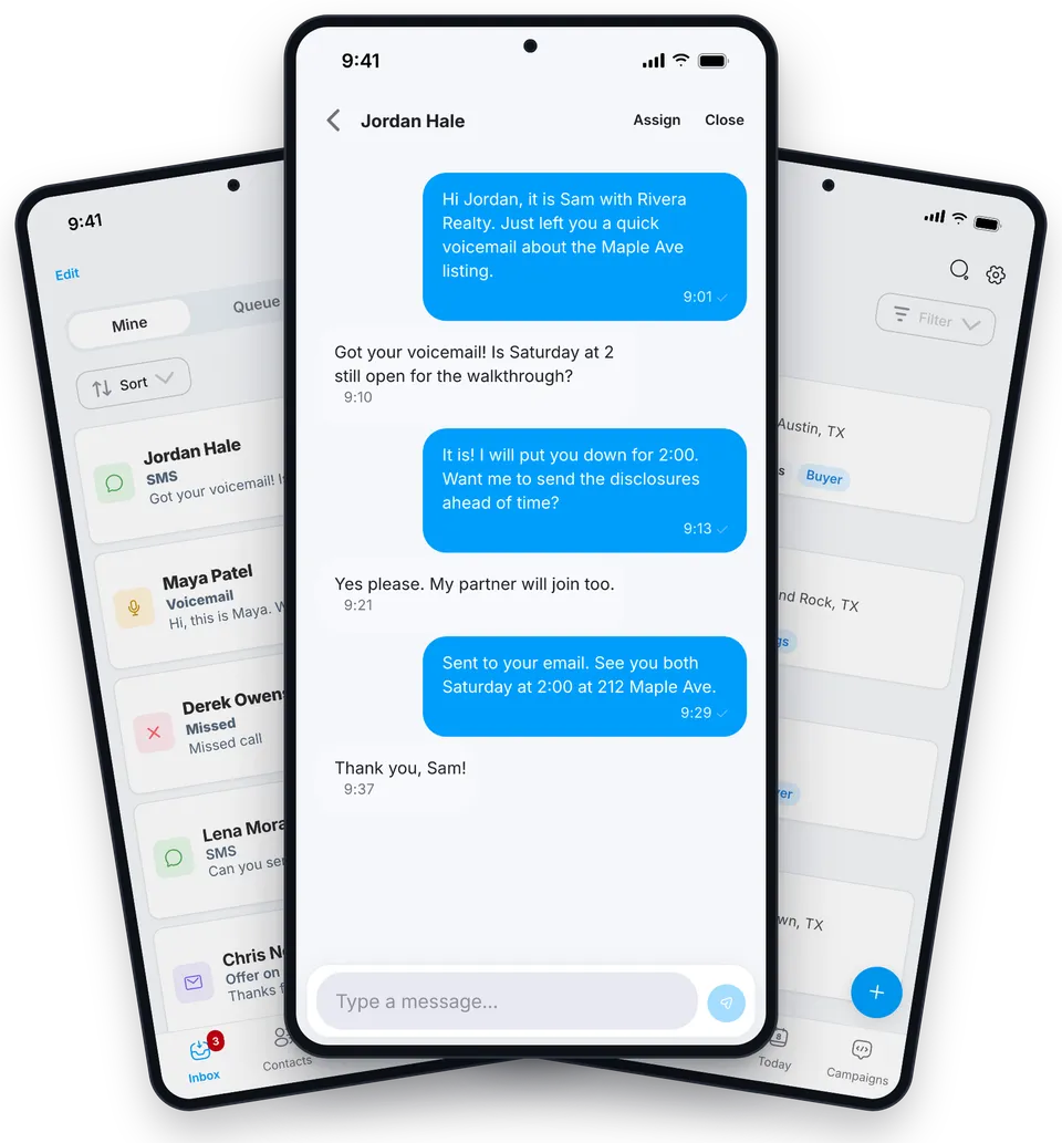 Business text thread in the Drop Cowboy phone app