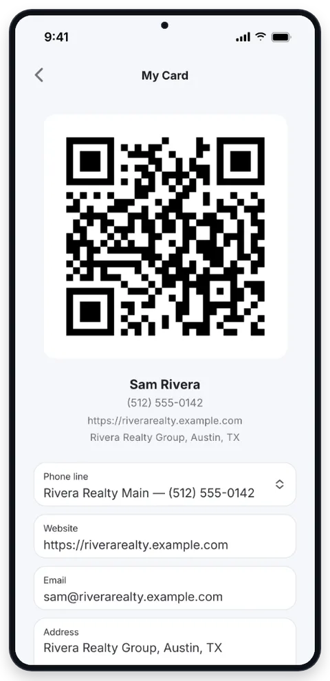 Digital business card in the Drop Cowboy phone app