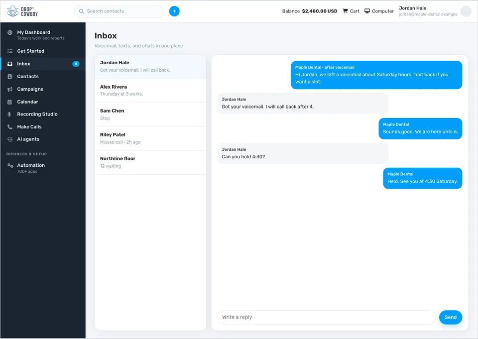 Drop Cowboy SMS after a form lead.