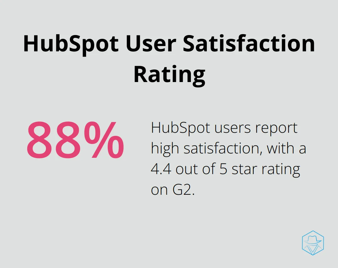 Chart showing HubSpot's user satisfaction rate of 88% (4.4 out of 5 stars) based on over 8,000 G2 reviews - best marketing automation crm