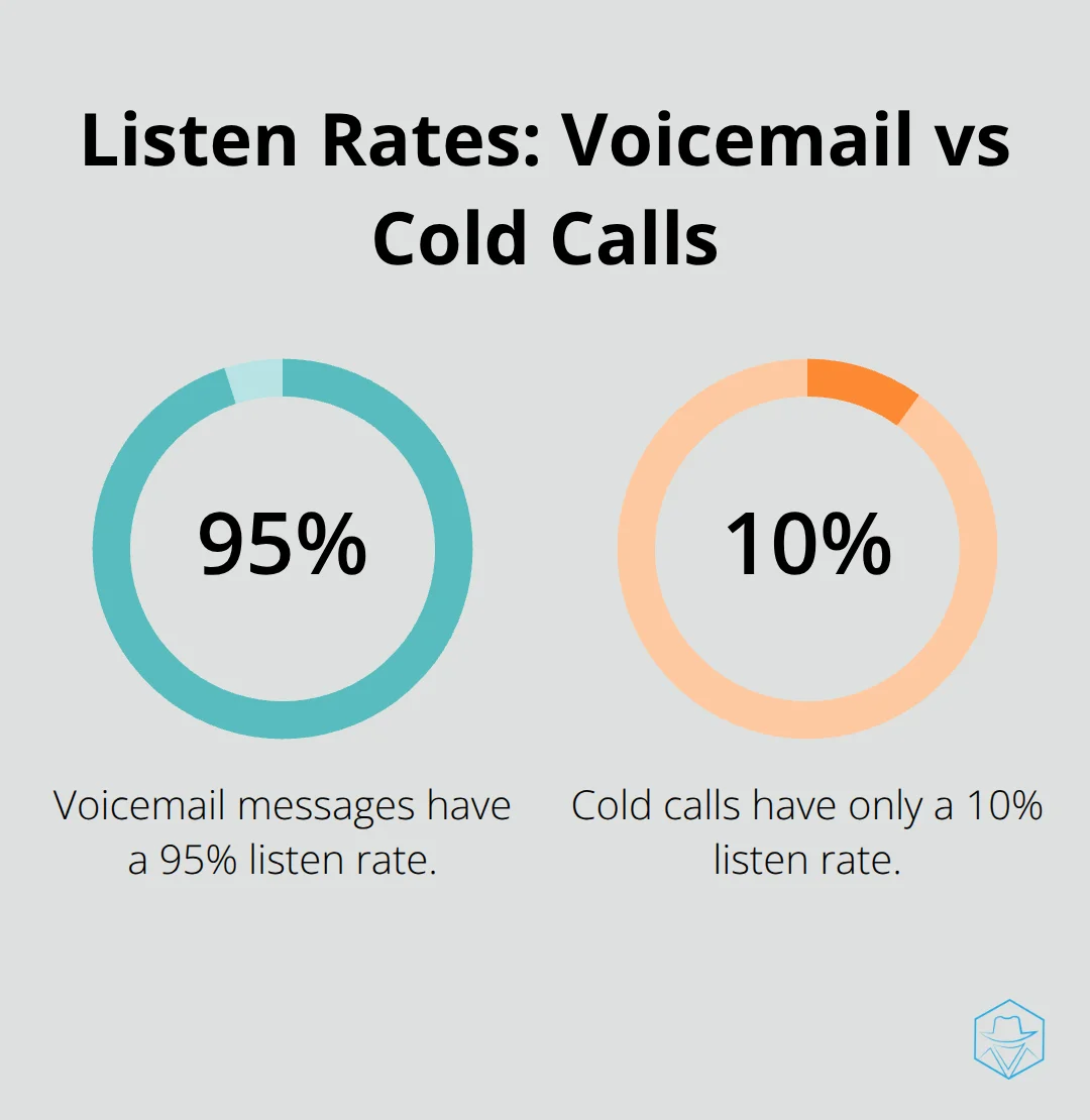 Bar chart comparing 95% listen rate for voicemail messages to 10% for cold calls - Call deflection