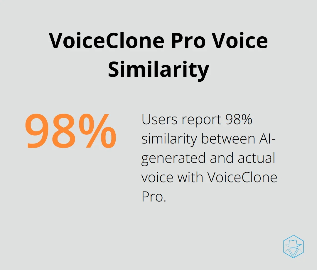 Chart showing 98% similarity between AI-generated and actual voice using VoiceClone Pro