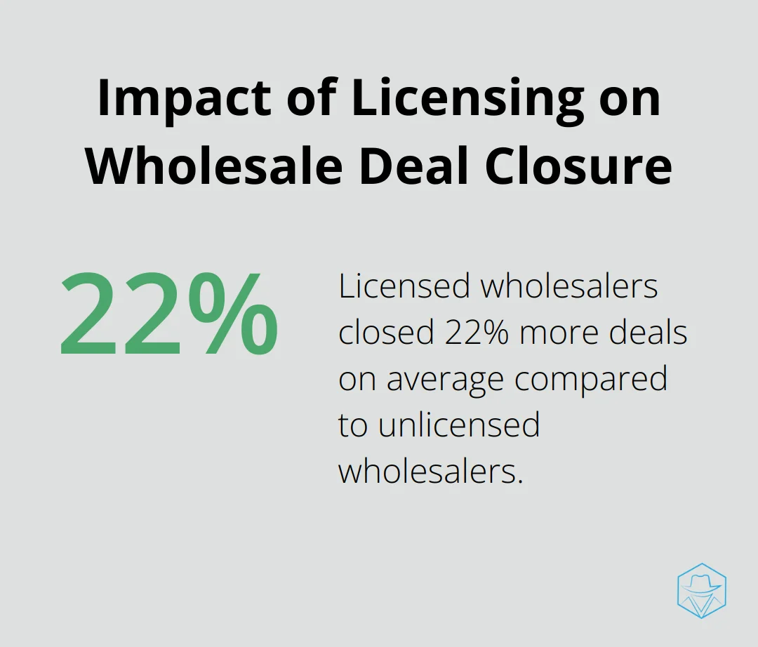 Bar chart comparing deal closure rates between licensed and unlicensed wholesalers - do you need a real estate license to wholesale