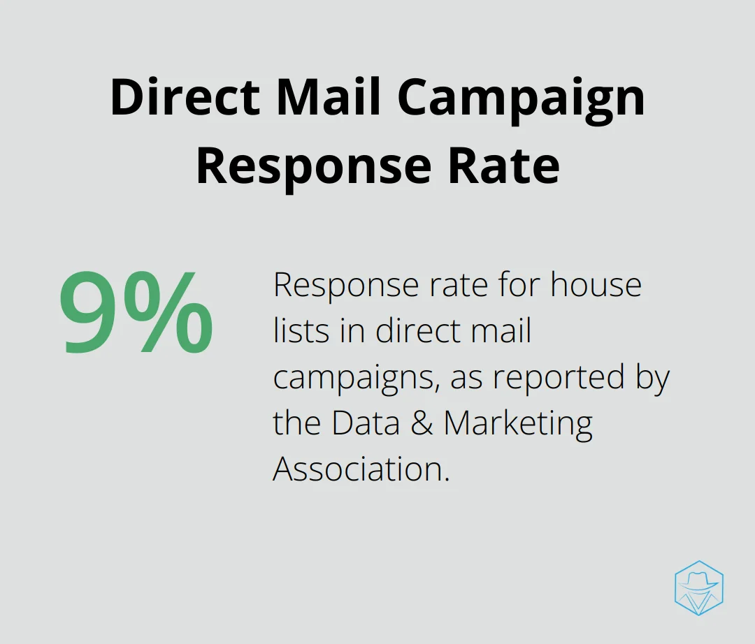 A percentage chart showing a 9% response rate for house lists in direct mail campaigns for real estate. - how to wholesale real estate