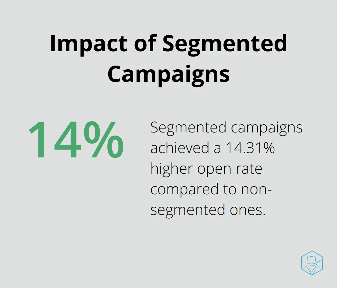 Chart showing 14.31% higher open rate for segmented campaigns compared to non-segmented ones
