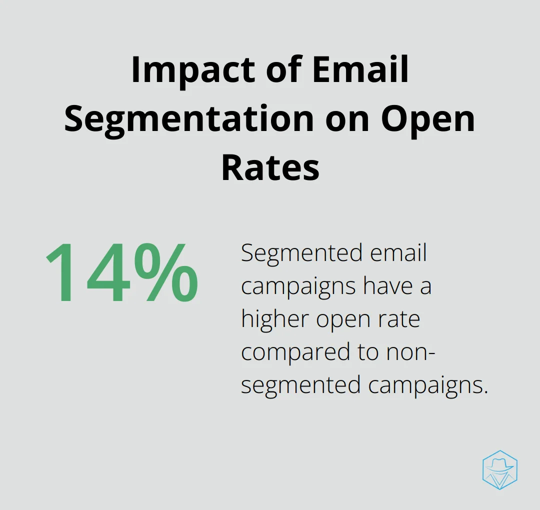 Chart comparing open rates of segmented vs. non-segmented email campaigns, showing a 14.31% higher open rate for segmented campaigns - lead generation marketing automation
