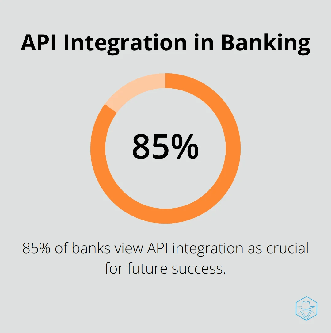 Pie chart showing 85% of banks consider API integration capabilities essential for their future success