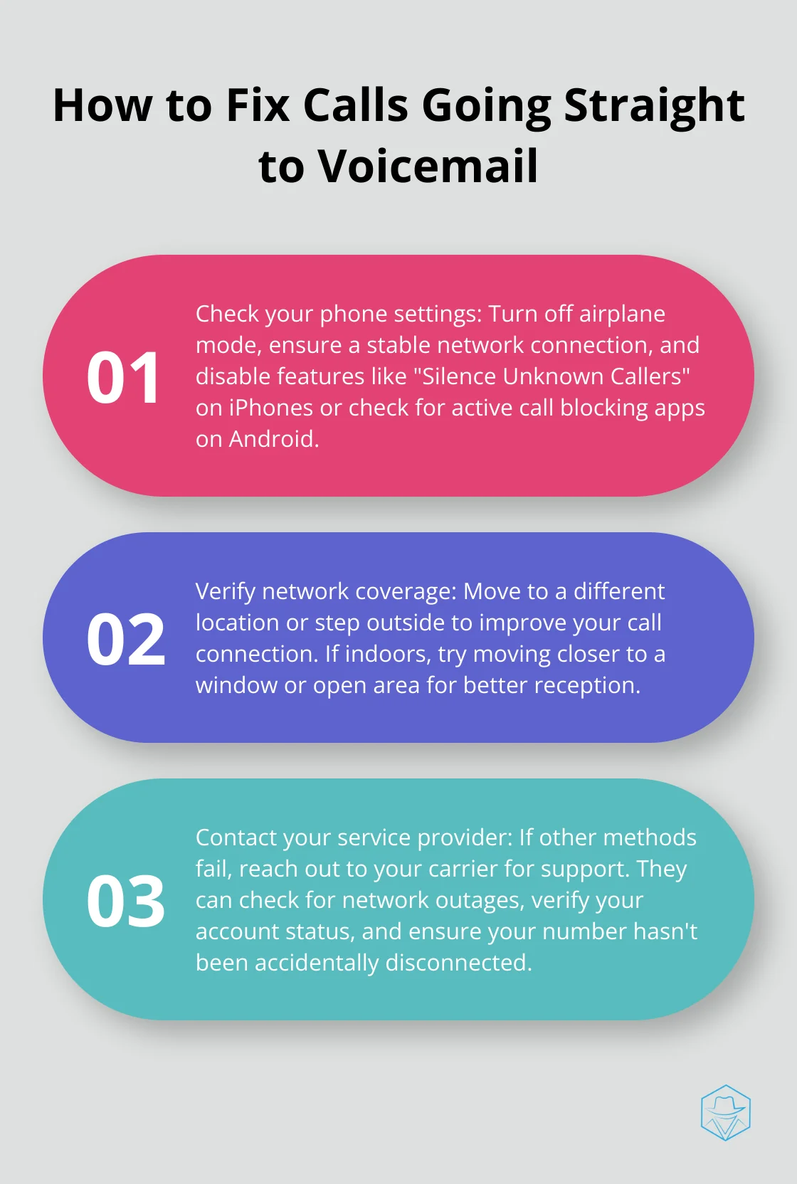 Ordered list of three steps to fix calls going straight to voicemail - phone call goes straight to voicemail