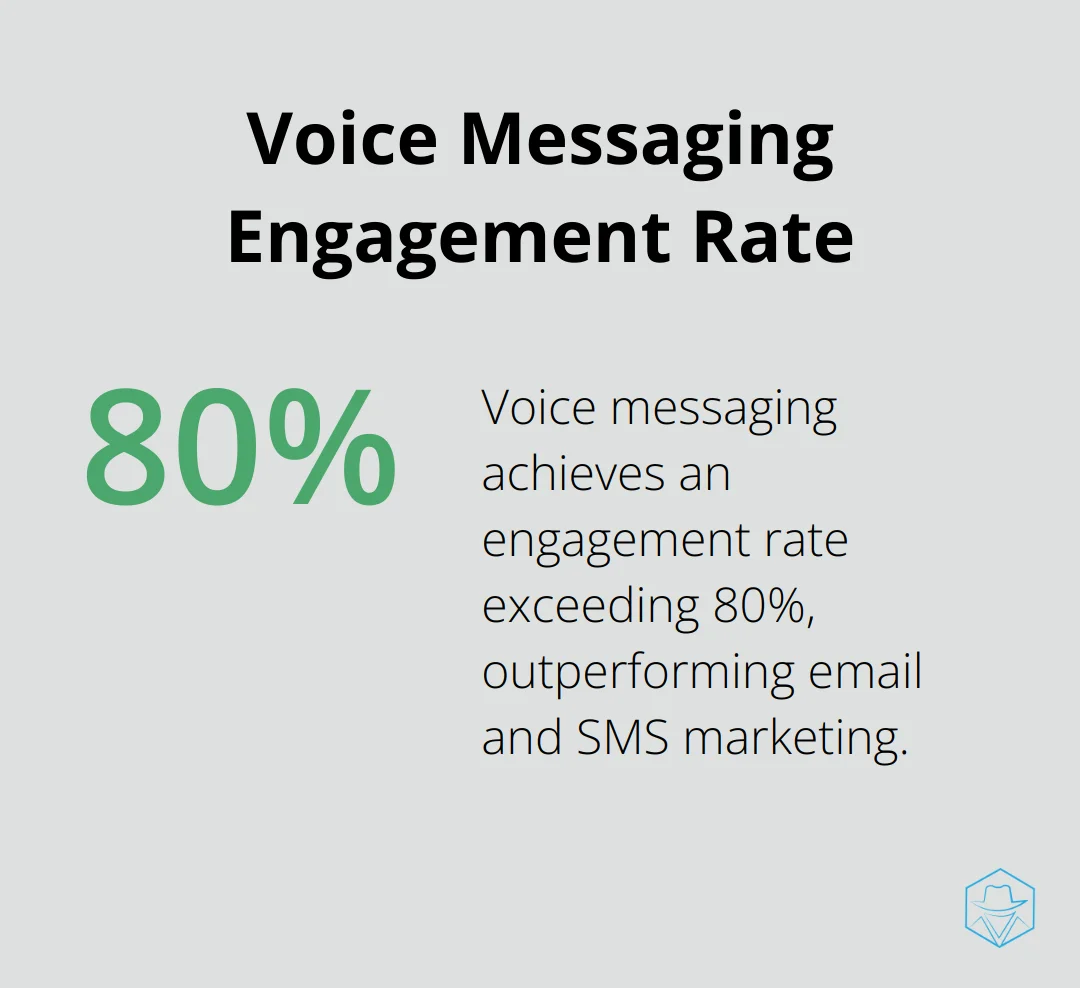 Chart showing 80% engagement rate for voice messaging, surpassing email and SMS marketing - slybroadcast api