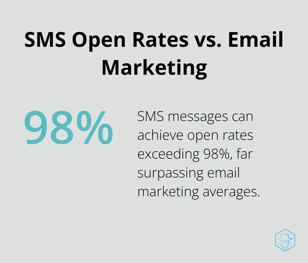 Chart showing SMS open rates can exceed 98%, significantly higher than average email marketing open rates - SMS analytics