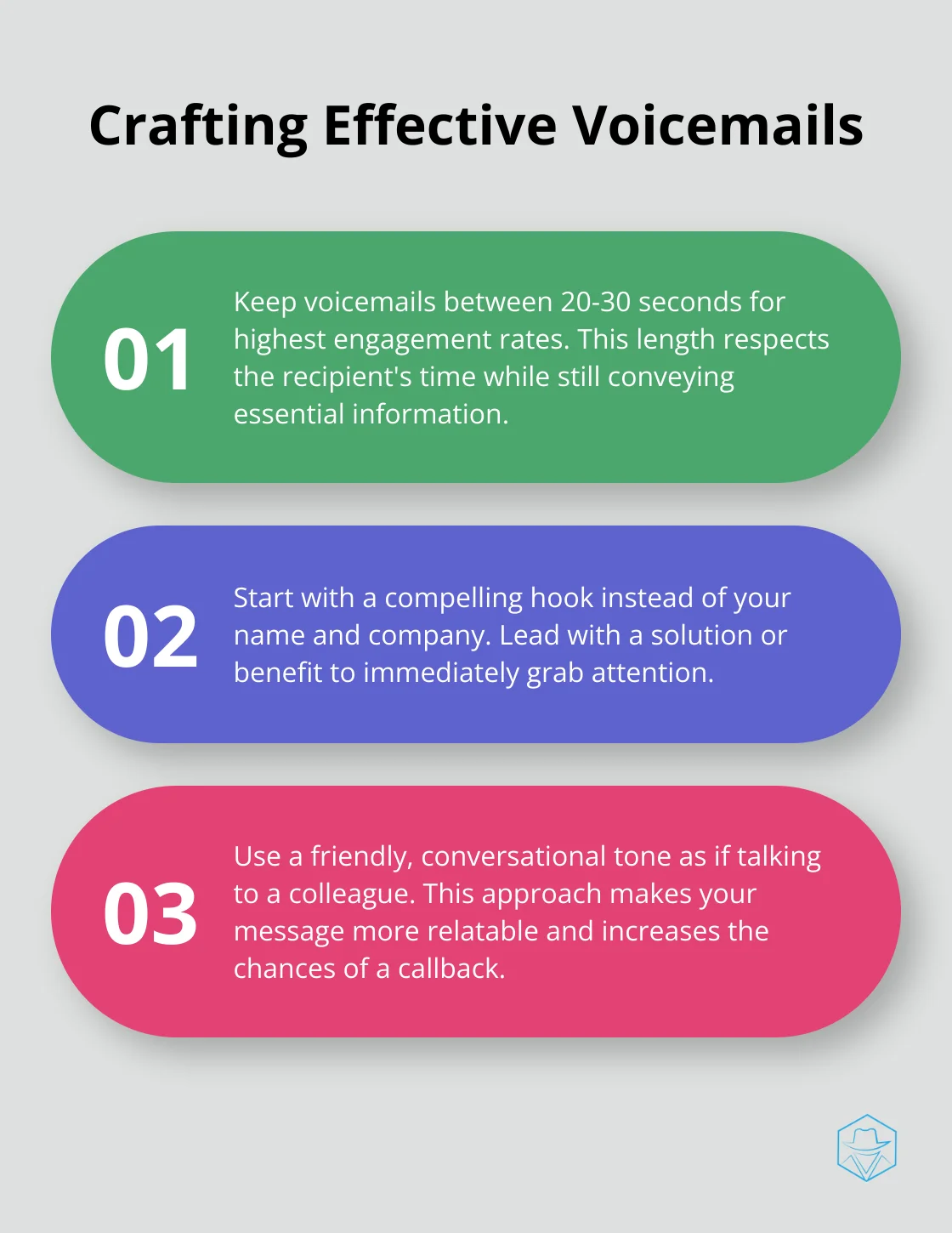 Chart outlining three key points for creating engaging voicemail messages - Voicemail conversion