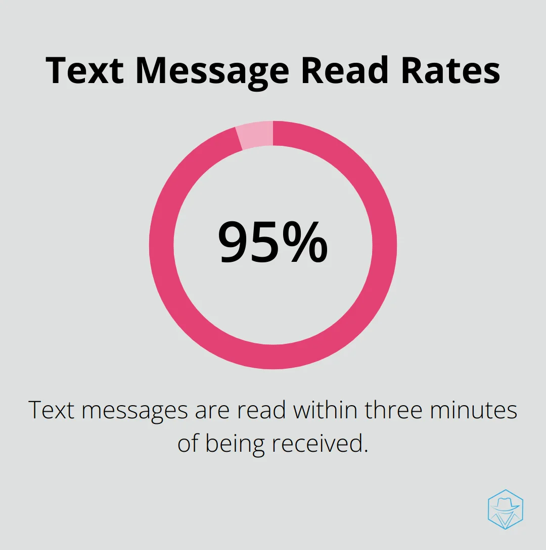 Chart illustrating that 95% of text messages are read within three minutes of being received