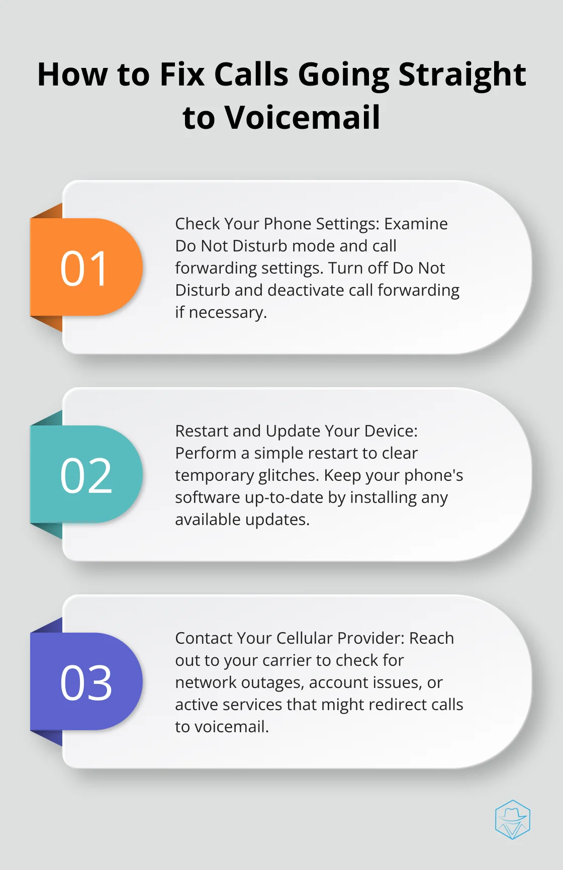 Ordered list of three steps to fix calls going straight to voicemail: Check Your Phone Settings, Restart and Update Your Device, and Contact Your Cellular Provider - what does it mean when the phone goes straight to voicemail
