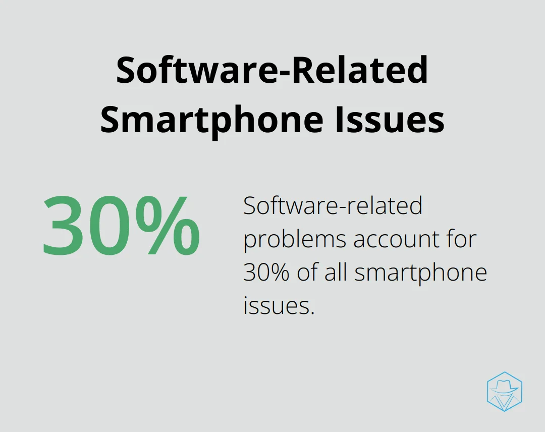 Percentage chart showing that 30% of all smartphone issues are software-related, according to a 2023 J.D. Power report.