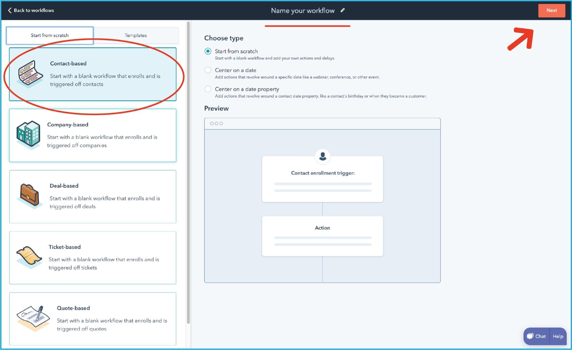 Choose contact based then click Next