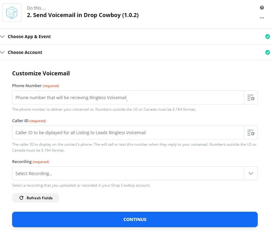 Send voicemail in Drop Cowboy from Listings-to-Leads