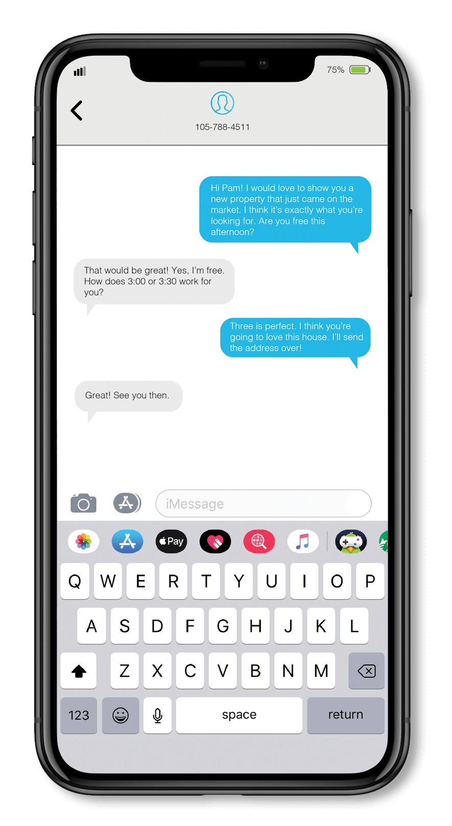 iPhone smartphone showing SMS engagement RealVolve service