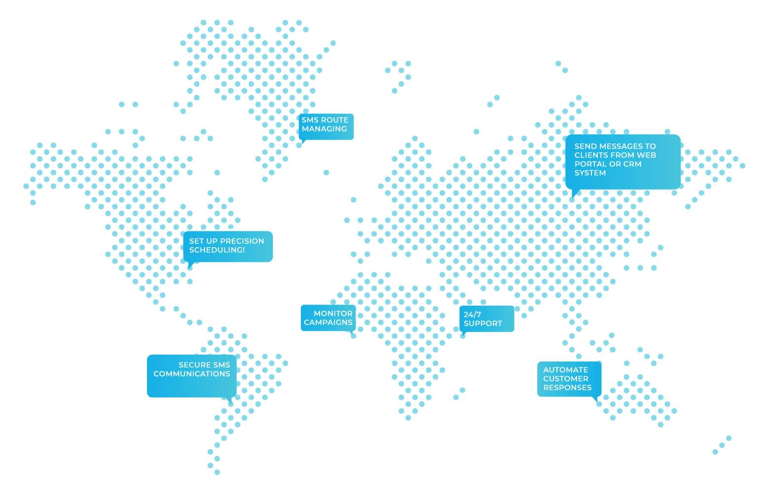 Stylized map of the world globe map showing the international nature of SMS marketing