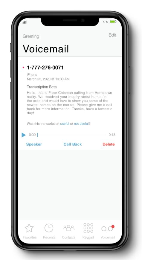 iPhone smartphone voicemail transcript