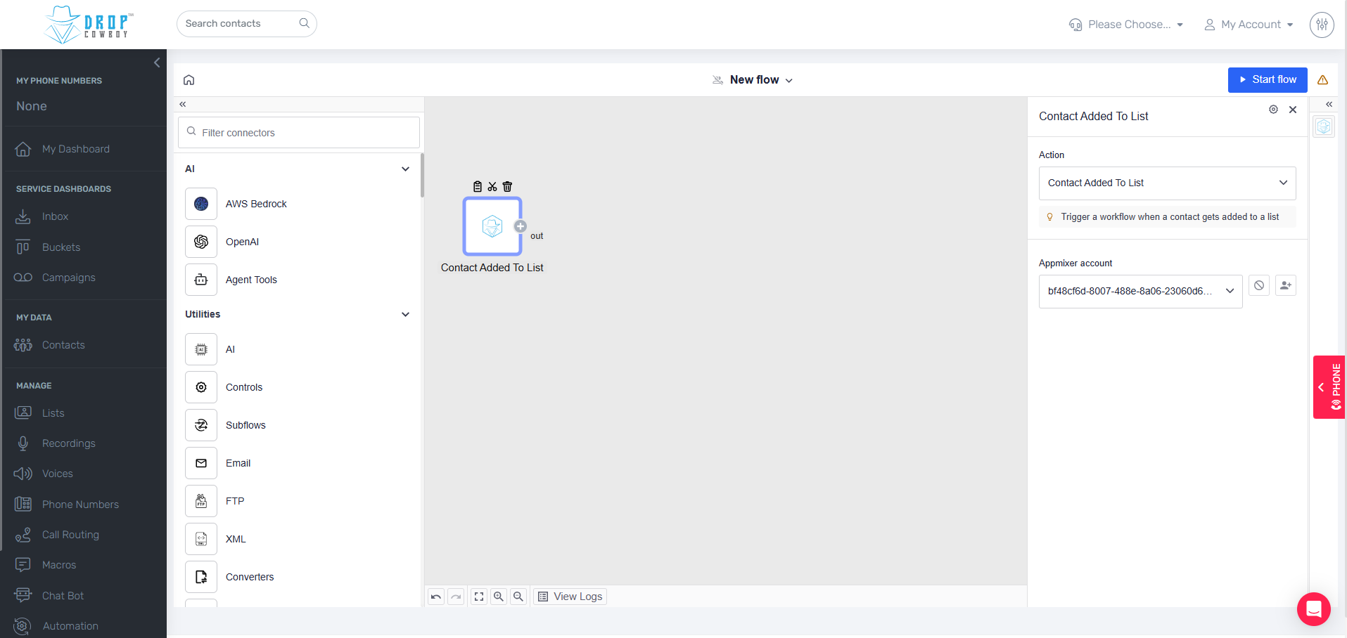 Drop Cowboy trigger automation workflow interface